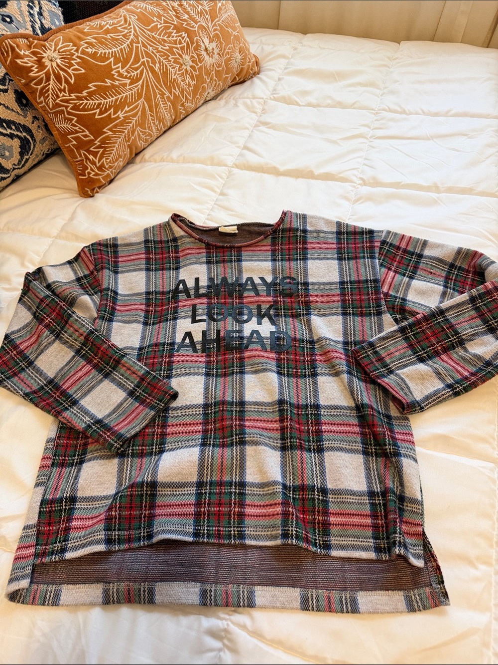 Zara Plaid Long Sleeve Tee in Red, Green & Blue